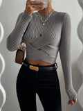 Buy SHEIN Essnce Crisscross Cut Out Ribbed Knit Crop Sweater in Pakistan