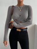 Buy SHEIN Essnce Crisscross Cut Out Ribbed Knit Crop Sweater in Pakistan