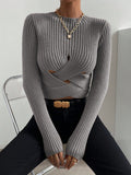Buy SHEIN Essnce Crisscross Cut Out Ribbed Knit Crop Sweater in Pakistan