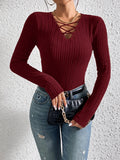 Buy SHEIN Essnce Crisscross Front Ribbed Knit Tee in Pakistan