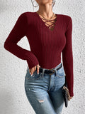 Buy SHEIN Essnce Crisscross Front Ribbed Knit Tee in Pakistan
