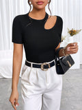 Buy SHEIN Essnce Cut Out Ribbed Knit Tee in Pakistan