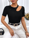 Buy SHEIN Essnce Cut Out Ribbed Knit Tee in Pakistan