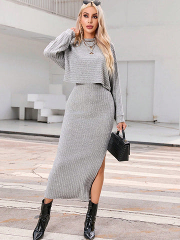 Buy SHEIN Essnce Drop Shoulder Tee & Split Thigh Dress in Pakistan
