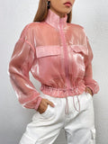 Buy SHEIN Essnce Flap Detail Drawstring Hem Drop Shoulder Mesh Jacket Without Cami Top in Pakistan