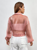 Buy SHEIN Essnce Flap Detail Drawstring Hem Drop Shoulder Mesh Jacket Without Cami Top in Pakistan