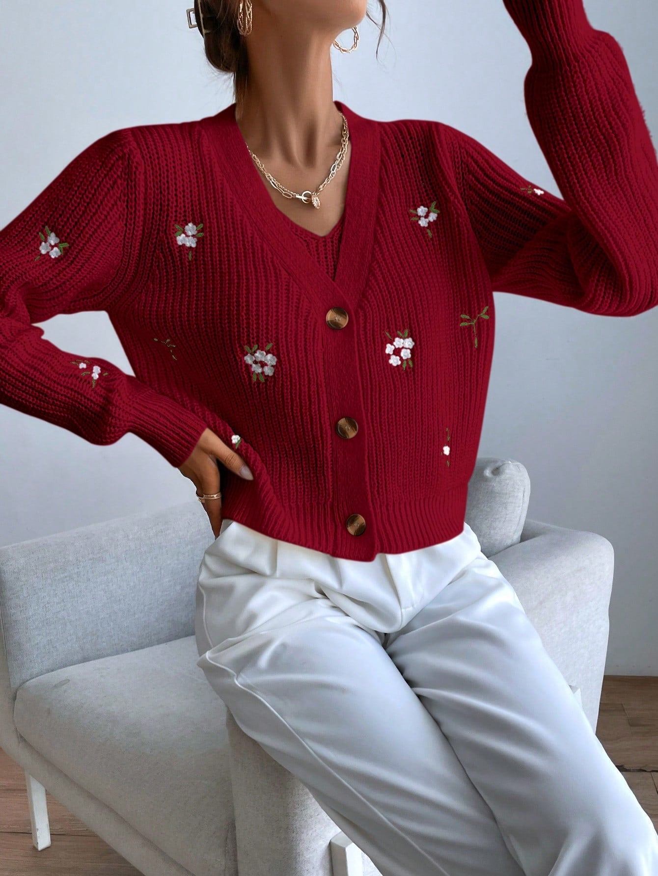 Buy SHEIN Essnce Floral Embroidery Cardigan & Knit Top in Pakistan