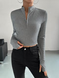 Buy SHEIN Essnce Half Zip Thumb Holes Crop Tee in Pakistan
