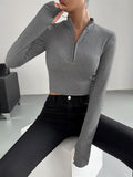 Buy SHEIN Essnce Half Zip Thumb Holes Crop Tee in Pakistan