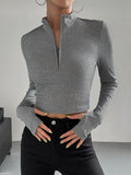 Buy SHEIN Essnce Half Zip Thumb Holes Crop Tee in Pakistan