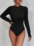 Buy SHEIN Essnce Lettuce Trim Mock Neck Bodysuit in Pakistan