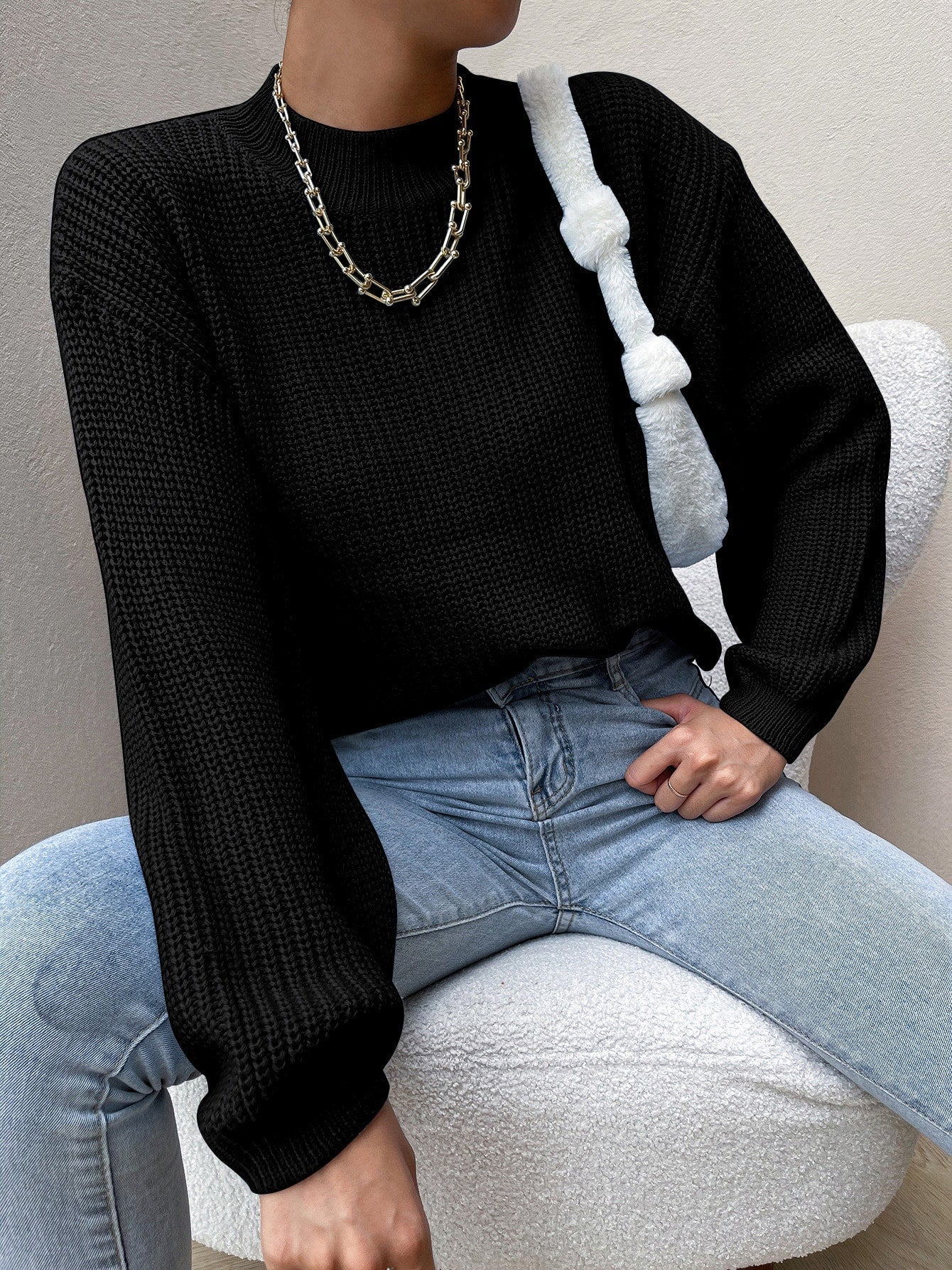 Buy SHEIN Essnce Mock Neck Drop Shoulder Sweater in Pakistan