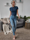 Buy SHEIN Essnce Mock Neck Rib-knit Tee in Pakistan