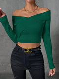 Buy SHEIN Essnce Off Shoulder Ribbed Knit Crop Sweater in Pakistan