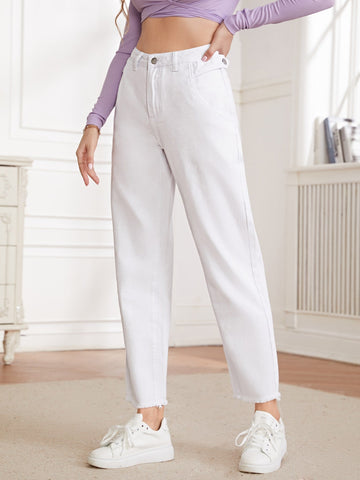 Buy SHEIN Essnce Raw Hem Mom Jeans in Pakistan