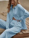 Buy SHEIN Essnce Slit Hem Longline Blouse & Wide Leg Trousers Set in Pakistan