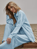 Buy SHEIN Essnce Slit Hem Longline Blouse & Wide Leg Trousers Set in Pakistan