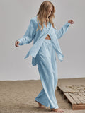 Buy SHEIN Essnce Slit Hem Longline Blouse & Wide Leg Trousers Set in Pakistan