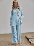 Buy SHEIN Essnce Slit Hem Longline Blouse & Wide Leg Trousers Set in Pakistan