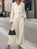 Buy SHEIN Essnce Solid Button Front Shirt & Wide Leg Pants in Pakistan