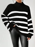 Buy SHEIN Essnce Striped Pattern Mock Neck Drop Shoulder Sweater in Pakistan