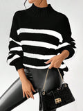 Buy SHEIN Essnce Striped Pattern Mock Neck Drop Shoulder Sweater in Pakistan