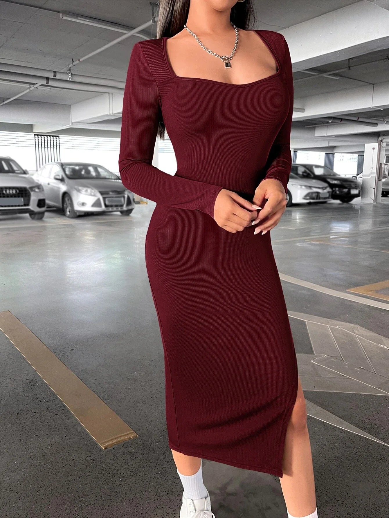 Buy SHEIN Essnce Sweetheart Neck Split Thigh Women Bodycon Dress in Pakistan