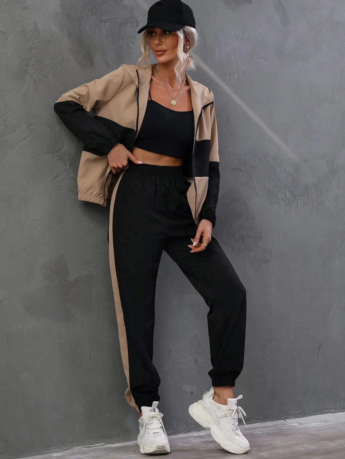 Buy SHEIN Essnce Two Tone Zip Up Hooded Jacket & Pants in Pakistan