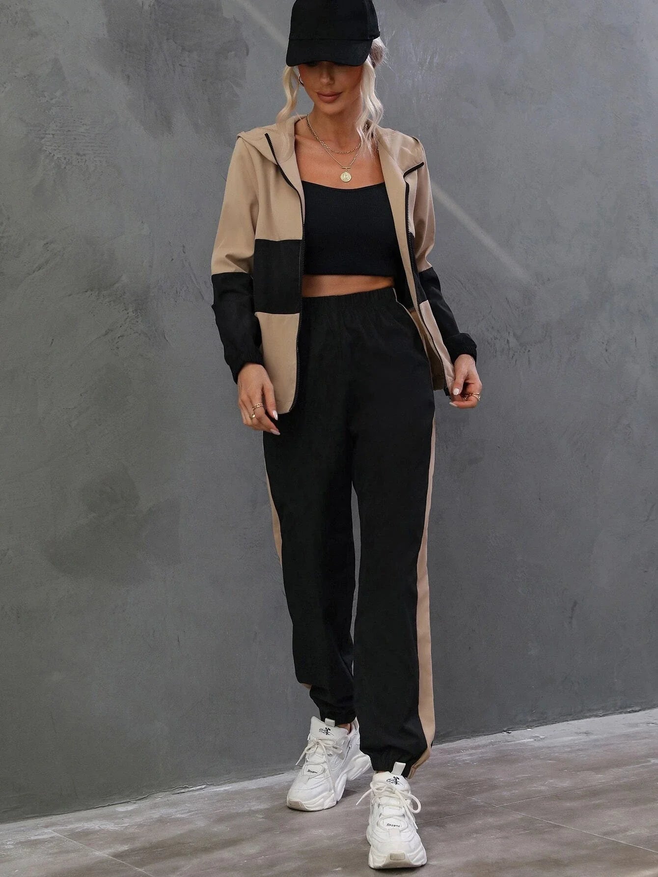 Buy SHEIN Essnce Two Tone Zip Up Hooded Jacket & Pants in Pakistan