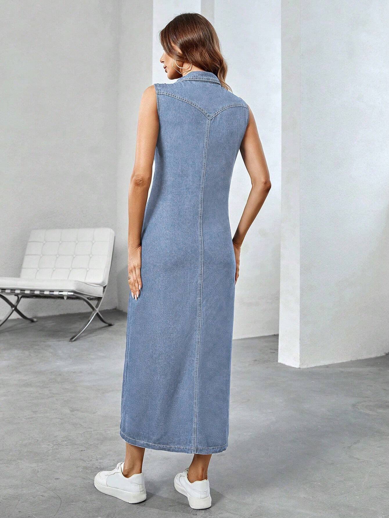 Buy SHEIN Essnce Women'S Sleeveless Shirt Denim Dress in Pakistan
