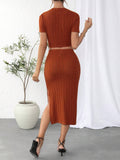 Buy SHEIN Essnce Women Knitted Short Sleeve T-Shirt & Knitted Skirt Set, 2 Pieces in Pakistan