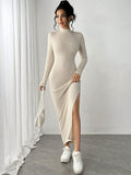 Buy SHEIN Essnce Women Long Side Slit High Neck Long Sleeve Dress in Pakistan