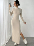 Buy SHEIN Essnce Women Long Side Slit High Neck Long Sleeve Dress in Pakistan