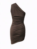 Buy SHEIN Essnce Women Plain Asymmetrical Collar Pleated Summer Sleeveless Dress in Pakistan