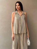 Buy SHEIN Essnce Women's Button Front Sleeveless Top And Wide Leg Pants 2pcs/Set in Pakistan