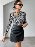 Buy SHEIN Essnce Zebra Striped Cut Out Tee in Pakistan