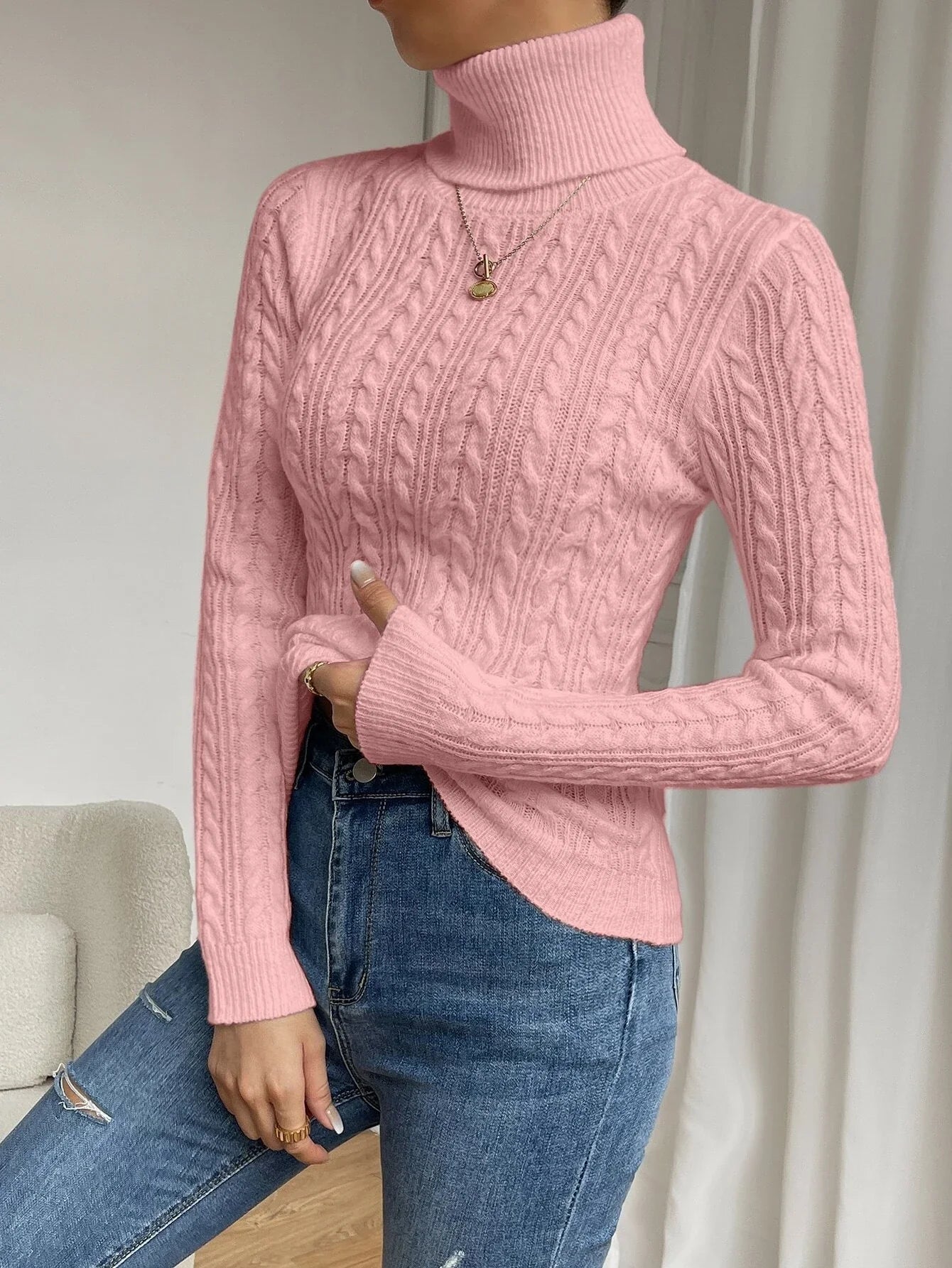 Buy SHEIN Frenchy Cable Knit Turtleneck Sweater in Pakistan