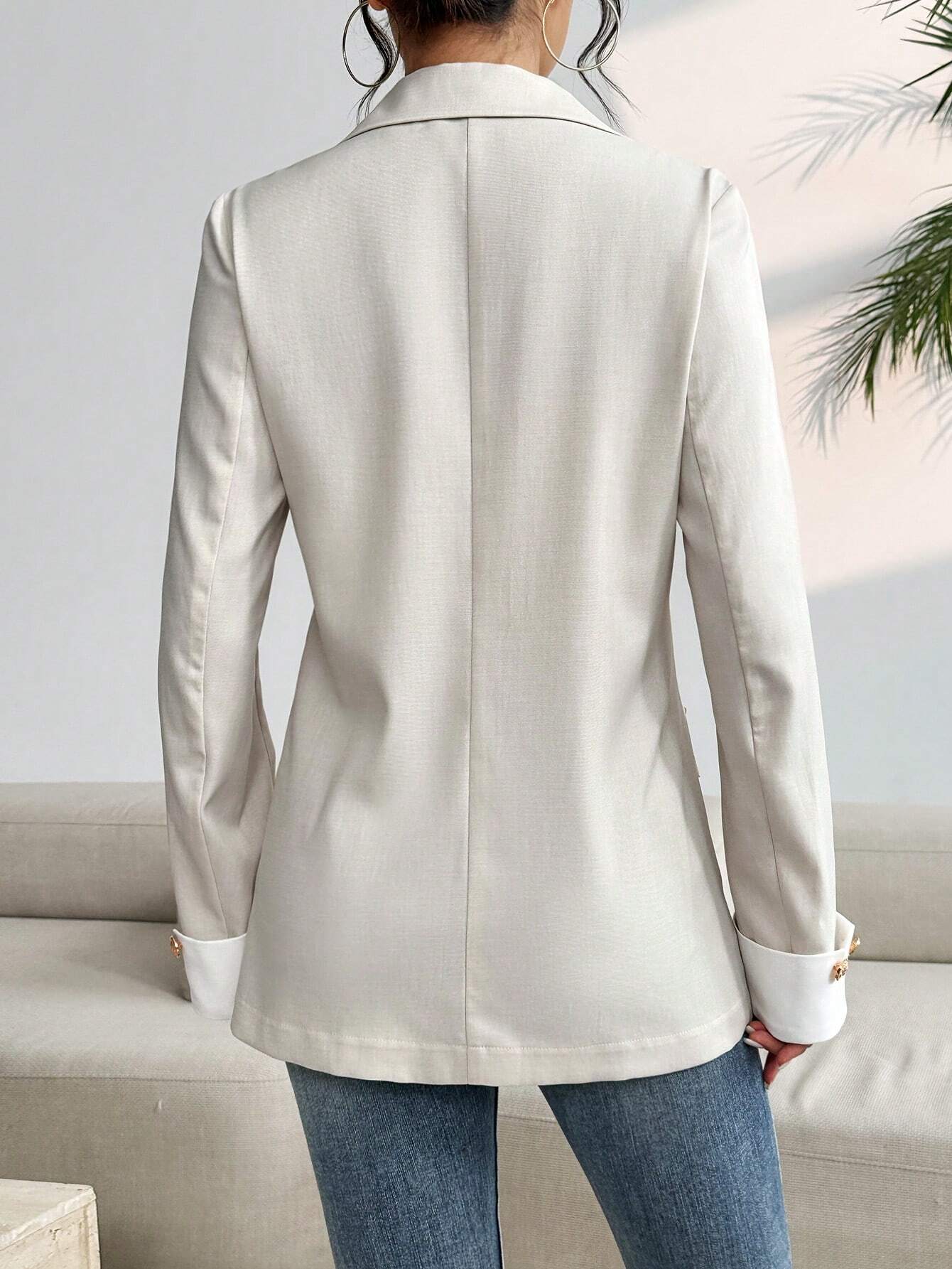 Buy SHEIN Frenchy Color Block Pleated Cuff Slightly Slim Fit Commute & Casual Blazer in Pakistan