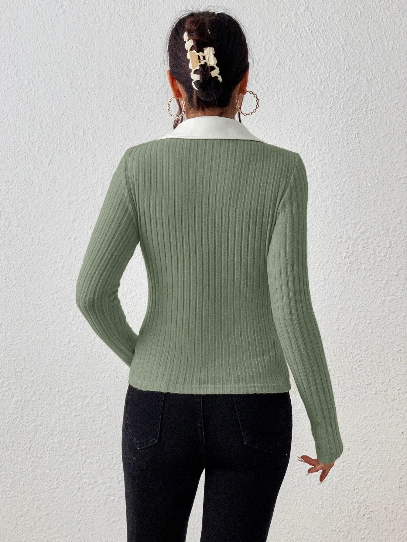 Buy SHEIN Frenchy Contrast Collar Ribbed Knit Tee in Pakistan