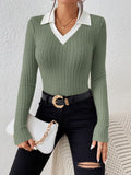 Buy SHEIN Frenchy Contrast Collar Ribbed Knit Tee in Pakistan