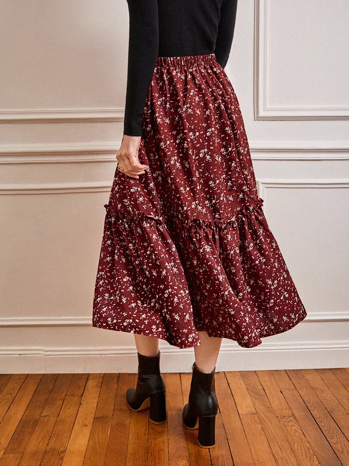 Buy SHEIN Frenchy Ditsy Floral Frill A-line Skirt in Pakistan