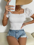 Buy SHEIN Frenchy Eyelet Embroidery Puff Sleeve Shirred Top in Pakistan