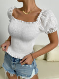 Buy SHEIN Frenchy Eyelet Embroidery Puff Sleeve Shirred Top in Pakistan