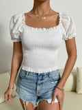 Buy SHEIN Frenchy Eyelet Embroidery Puff Sleeve Shirred Top in Pakistan