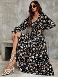 Buy SHEIN Frenchy Floral Print Flounce Sleeve Ruffle Hem Dress in Pakistan