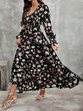 Buy SHEIN Frenchy Floral Print Flounce Sleeve Ruffle Hem Dress in Pakistan