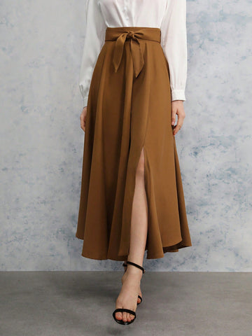 Buy SHEIN Frenchy High Waist Split Thigh Belted Skirt in Pakistan