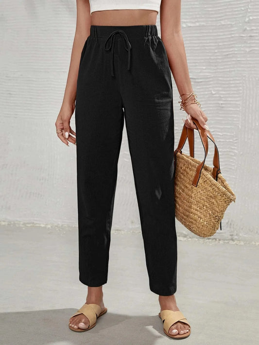 Buy SHEIN Frenchy High Waist Tie Front Tapered Pants in Pakistan