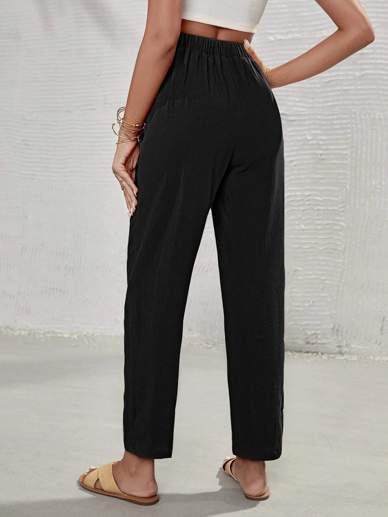 Buy SHEIN Frenchy High Waist Tie Front Tapered Pants in Pakistan