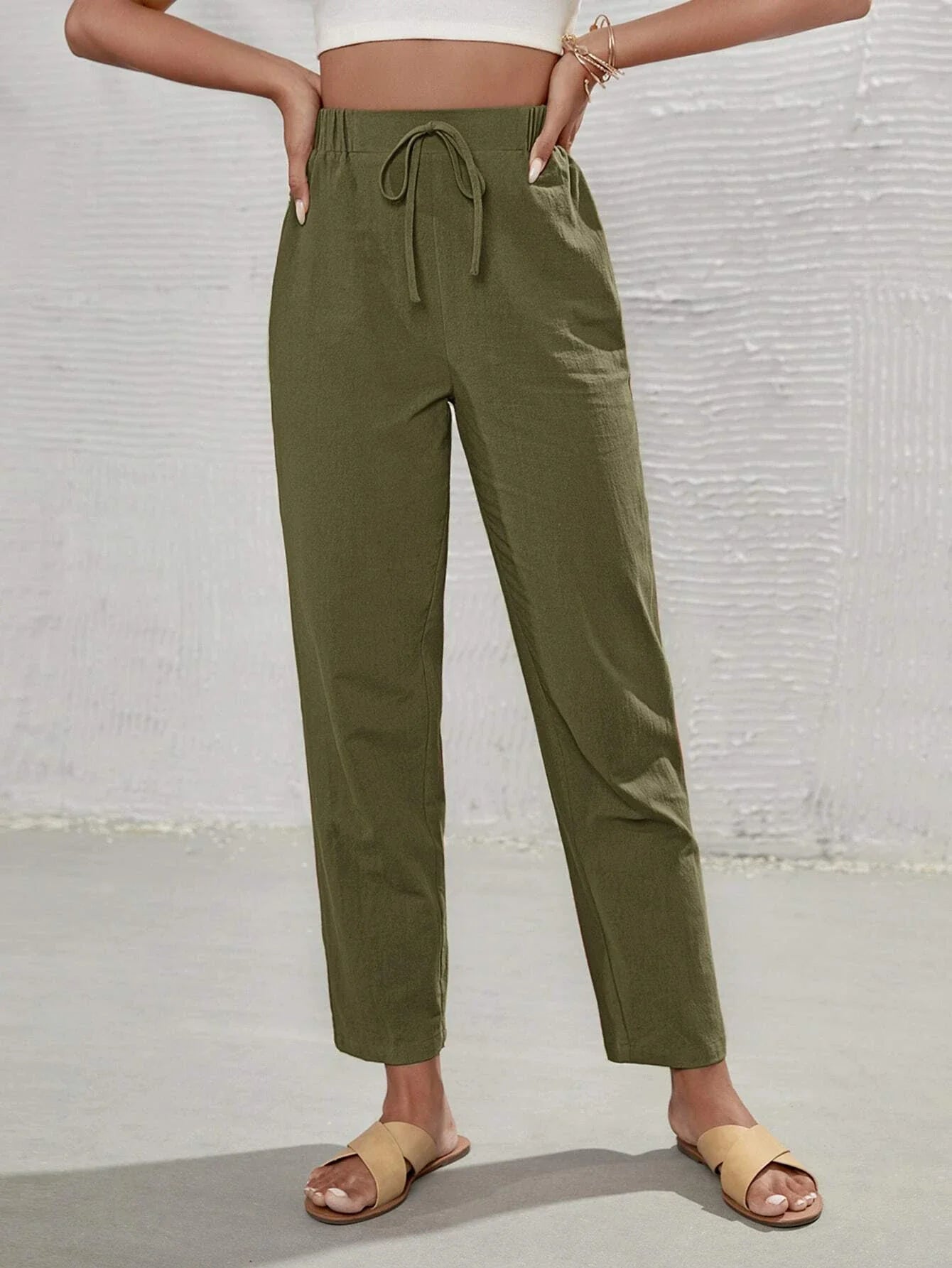 Buy SHEIN Frenchy High Waist Tie Front Tapered Pants in Pakistan